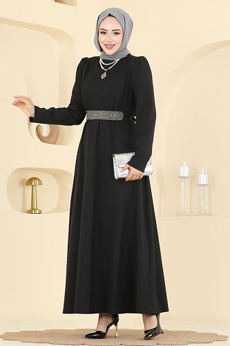 moda selvim الفستان أسود 2788SL432 - Thumbnail