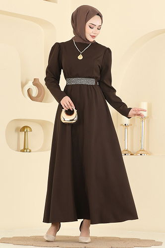 moda selvim Dress 2788SL432 Dark Brown - Thumbnail