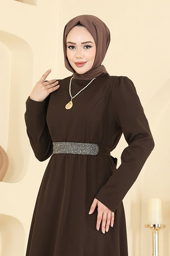 moda selvim Dress 2788SL432 Dark Brown - Thumbnail