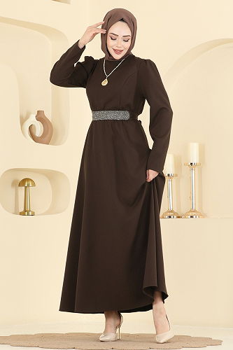 moda selvim الفستان بني غامق 2788SL432 - Thumbnail