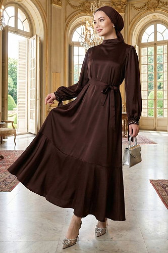 moda selvim Dress 2789AYD969-M Brown - Thumbnail