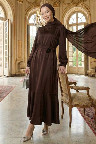 moda selvim الفستان بني 2789AYD969-M - Thumbnail
