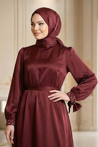 moda selvim الفستان خمري 2789AYD969-M - Thumbnail