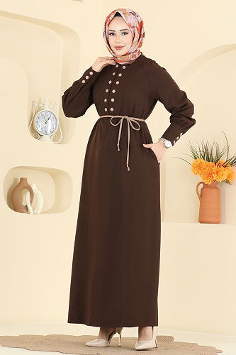 moda selvim الفستان بني غامق 2790SL432 - Thumbnail
