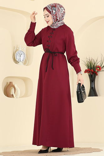 moda selvim Dress 2790SL432 Burgundy - Thumbnail