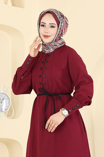 moda selvim Dress 2790SL432 Burgundy - Thumbnail