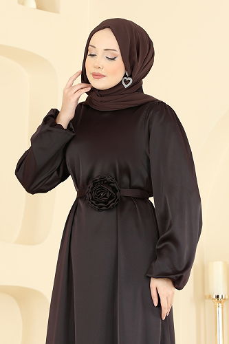 moda selvim الفستان بني 2793AYD574 - Thumbnail