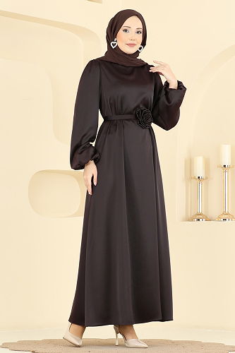 moda selvim الفستان بني 2793AYD574 - Thumbnail