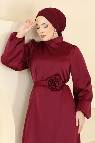moda selvim Dress 2793AYD574 Burgundy - Thumbnail