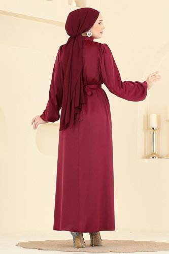 moda selvim الفستان خمري 2793AYD574 - Thumbnail