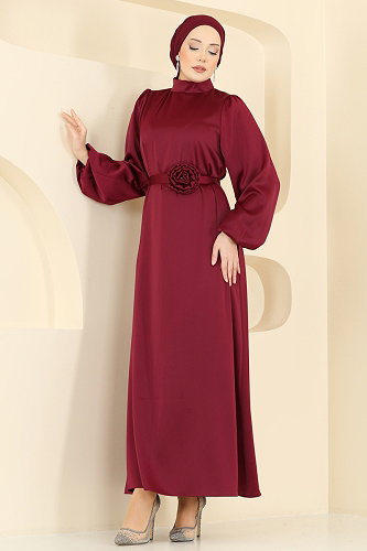 moda selvim الفستان خمري 2793AYD574 - Thumbnail