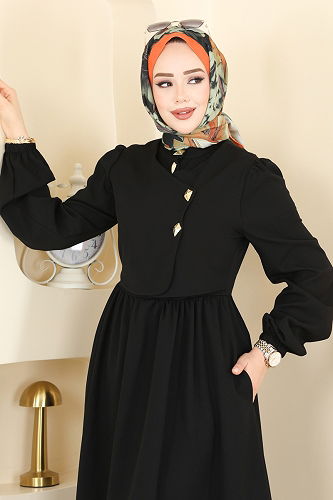 moda selvim الفستان أسود 2805SL432 - Thumbnail