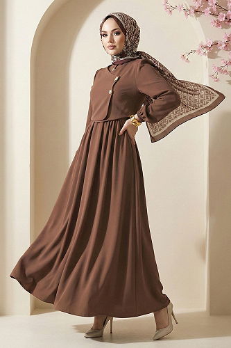 moda selvim Dress 2805SL432 Brown - Thumbnail