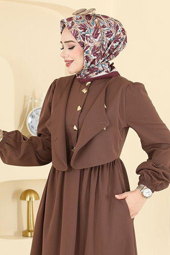 moda selvim الفستان بني 2805SL432 - Thumbnail