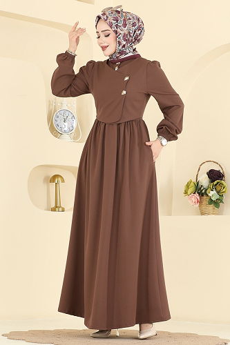 moda selvim الفستان بني 2805SL432 - Thumbnail