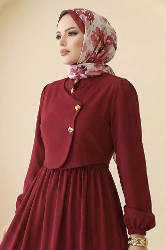 moda selvim الفستان خمري 2805SL432 - Thumbnail