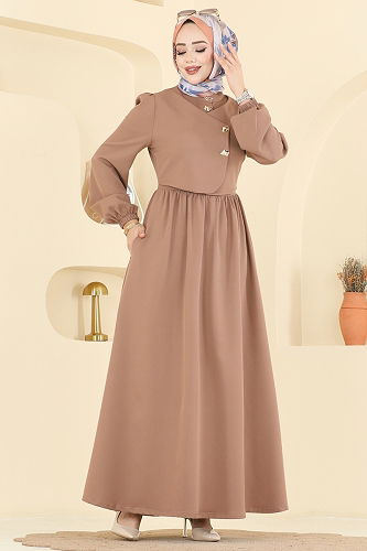 moda selvim الفستان بيج غامق 2805SL432 - Thumbnail