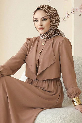 moda selvim الفستان بيج غامق 2805SL432 - Thumbnail