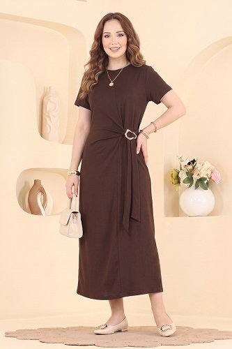 moda selvim Dress 2808AYD574 Brown - Thumbnail