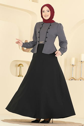moda selvim Dress 2810SL432 Anthracite - Thumbnail