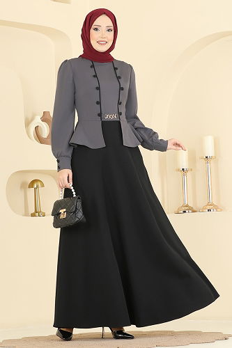 moda selvim الفستان رمادي غامق 2810SL432 - Thumbnail