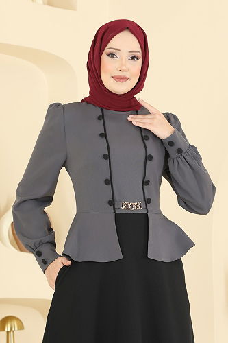 moda selvim الفستان رمادي غامق 2810SL432 - Thumbnail