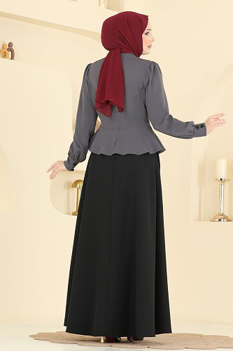 moda selvim الفستان رمادي غامق 2810SL432 - Thumbnail