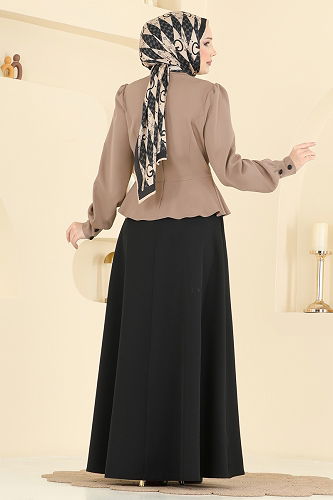 moda selvim الفستان أسود وبيج غامق 2810SL432 - Thumbnail