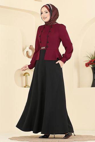 moda selvim Dress 2810SL432 Burgundy - Thumbnail