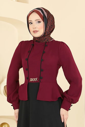 moda selvim الفستان خمري 2810SL432 - Thumbnail