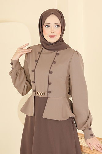 moda selvim Dress 2810SL432 Koyu Vision & Brown - Thumbnail