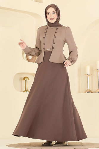 moda selvim Dress 2810SL432 Koyu Vision & Brown - Thumbnail
