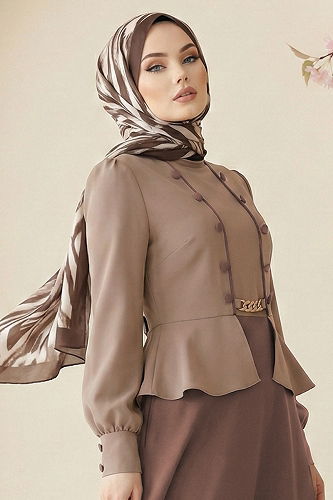 moda selvim Dress 2810SL432 Koyu Vision & Brown - Thumbnail