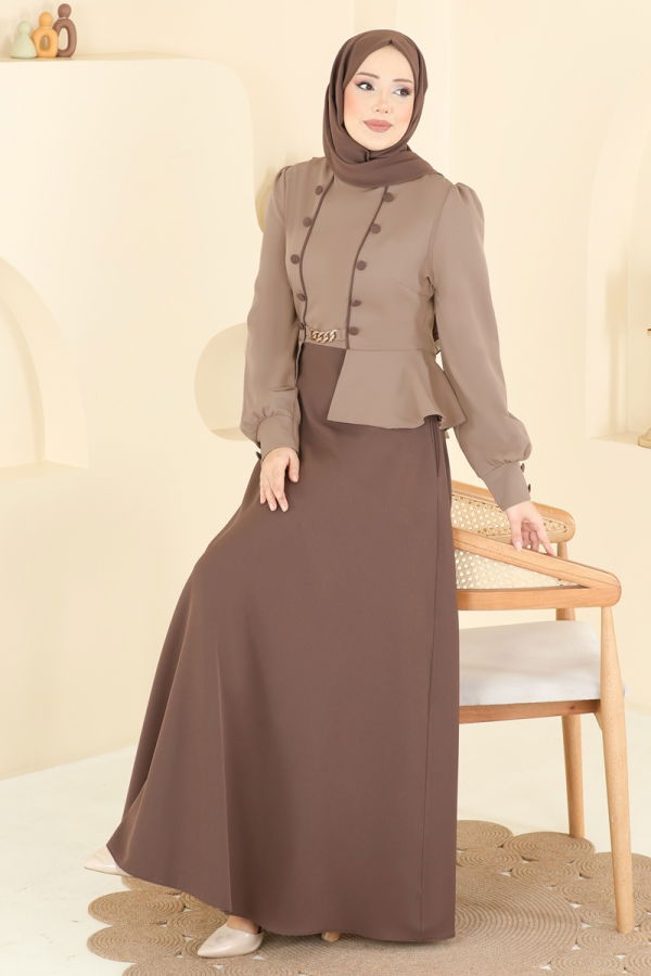 Modaselvim الفساتين الفستان بيج غامق وبني 2810SL432
