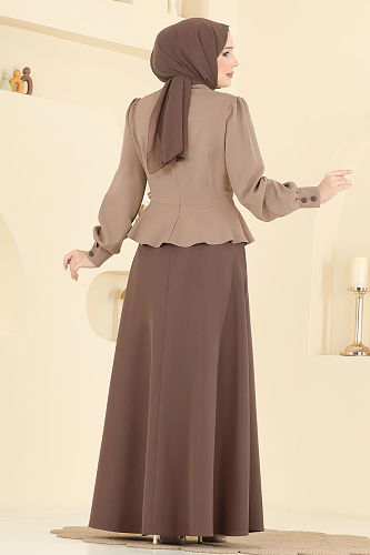 moda selvim الفستان بيج غامق وبني 2810SL432 - Thumbnail