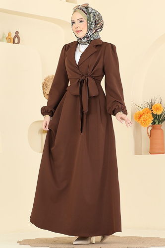 moda selvim الفستان بني 2812SL432 - Thumbnail