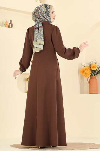 moda selvim الفستان بني 2812SL432 - Thumbnail