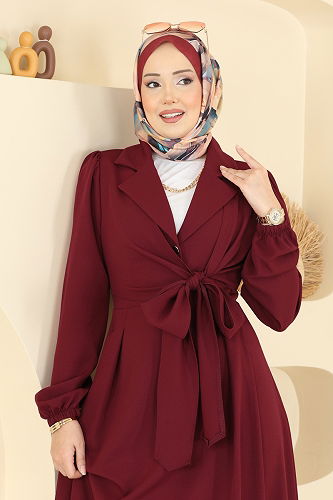 moda selvim الفستان خمري 2812SL432 - Thumbnail