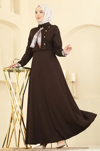 moda selvim Dress 2818SL432 Bitter Brown - Thumbnail