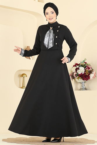 moda selvim الفستان أسود 2818SL432 - Thumbnail