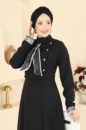 moda selvim الفستان أسود 2818SL432 - Thumbnail