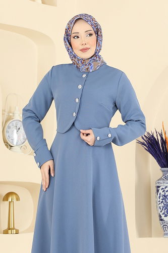 moda selvim Dress 2819SL432 Blue - Thumbnail