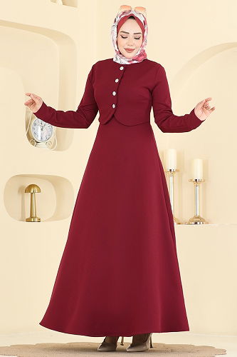 moda selvim Dress 2819SL432 Burgundy - Thumbnail