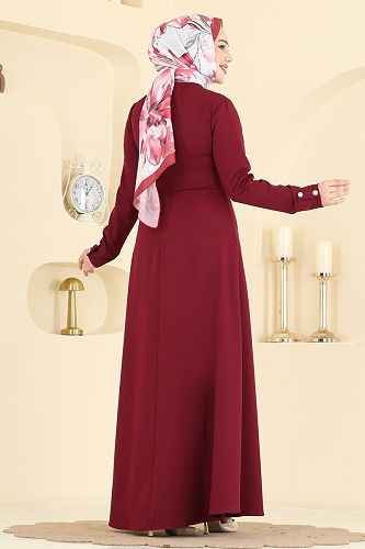 moda selvim Dress 2819SL432 Burgundy - Thumbnail
