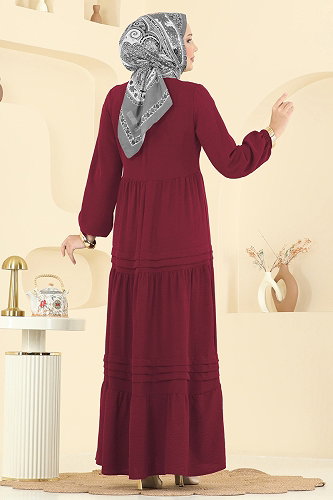 moda selvim Dress 2833SLK540 Burgundy - Thumbnail