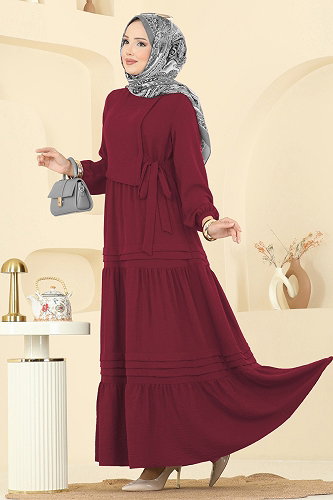 moda selvim الفستان خمري 2833SLK540 - Thumbnail