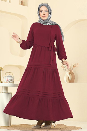 moda selvim الفستان خمري 2833SLK540 - Thumbnail