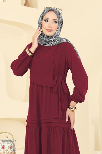 moda selvim الفستان خمري 2833SLK540 - Thumbnail