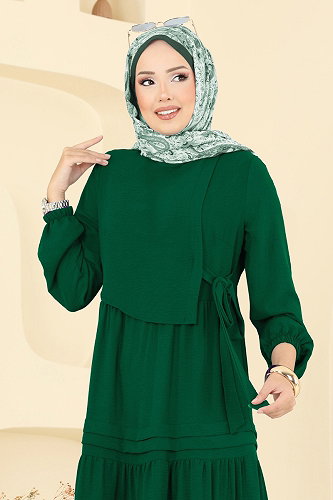 moda selvim الفستان زيتي 2833SLK540 - Thumbnail