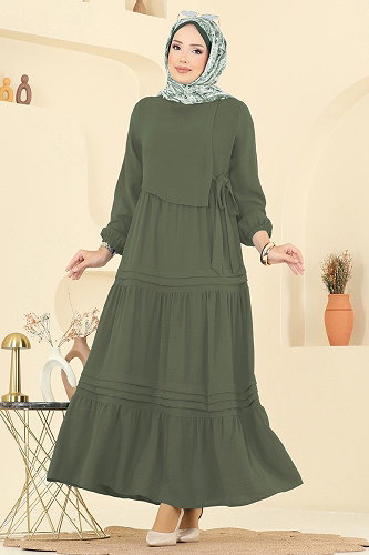 moda selvim Dress 2833SLK540 Khaki - Thumbnail